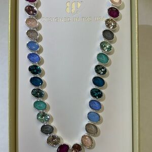 Bomb Party Jewel Candy Necklace Frosted Gems/Harvest Luxe Silver Plated NK12694